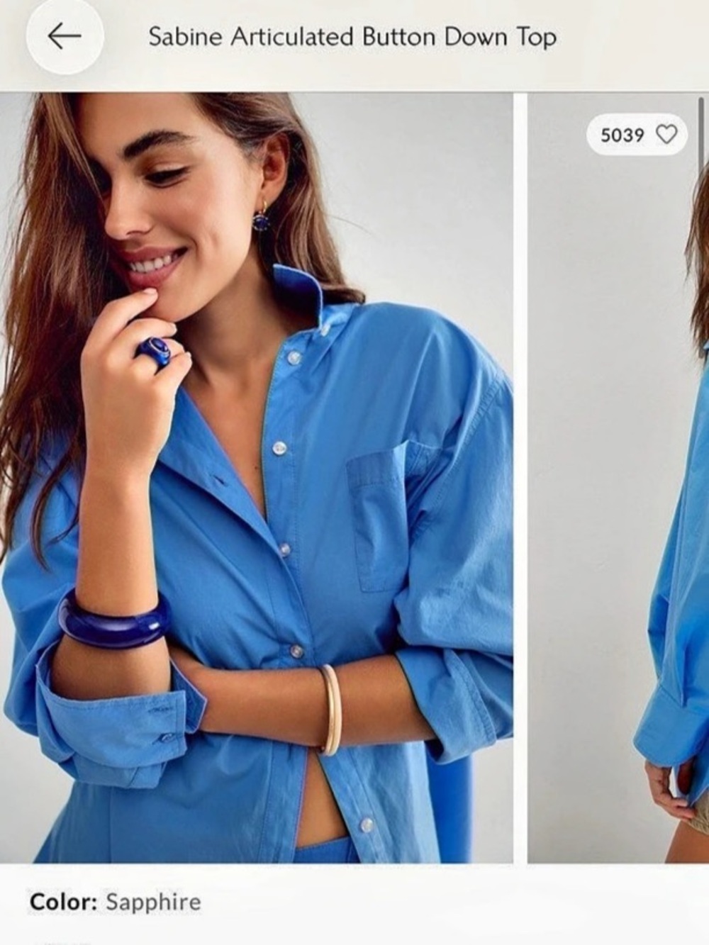 Free People Sabine Articulated Button Down Top Blue Sapphire Medium